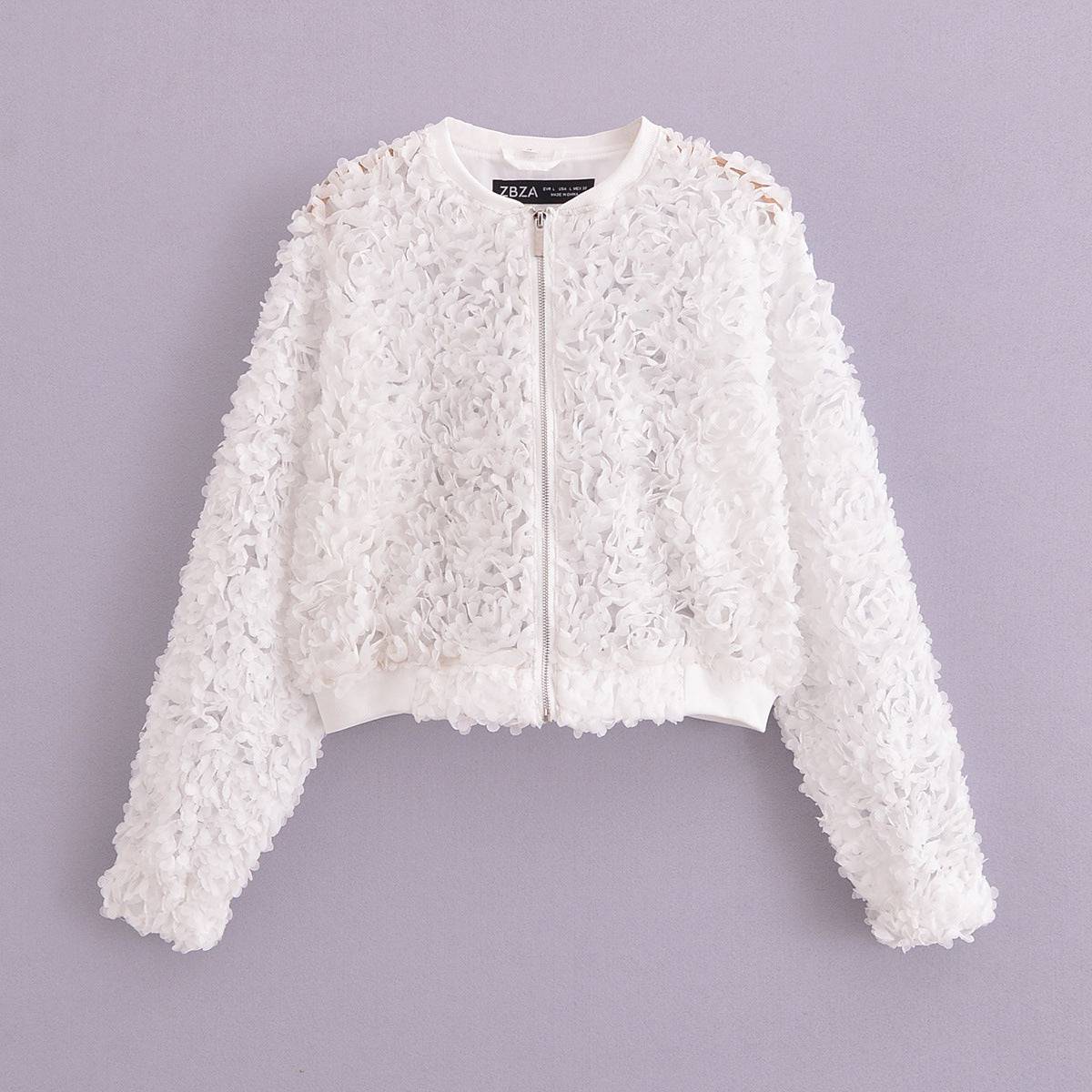 Women's Flower Lace Cropped Zipper Jacket - Xmaker