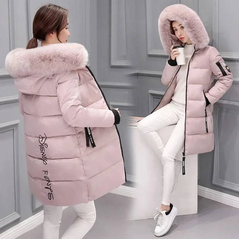 Women's Winter Parka Big Fur Collar Hooded Thick Down Cotton Coat - Xmaker