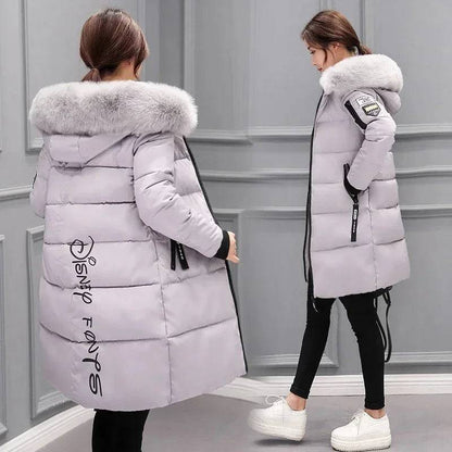 Women's Winter Parka Big Fur Collar Hooded Thick Down Cotton Coat - Xmaker