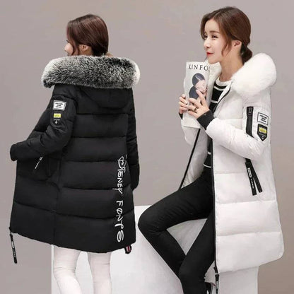 Women's Winter Parka Big Fur Collar Hooded Thick Down Cotton Coat - Xmaker