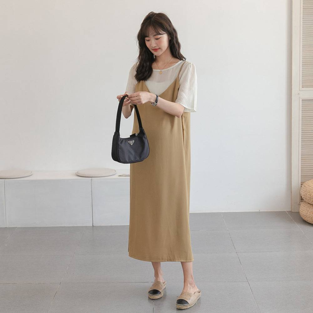 Summer maternity dress to cover the belly two-piece suspender skirt - Xmaker