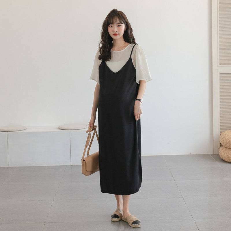 Summer maternity dress to cover the belly two-piece suspender skirt - Xmaker