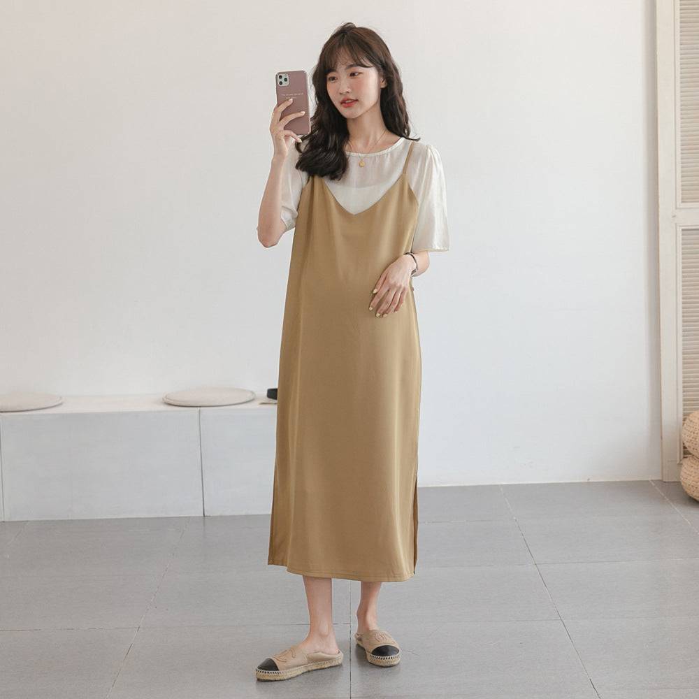 Summer maternity dress to cover the belly two-piece suspender skirt - Xmaker