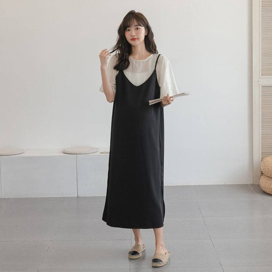 Summer maternity dress to cover the belly two-piece suspender skirt - Xmaker