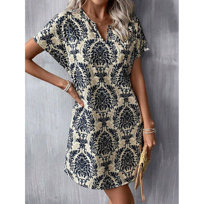 Casual printed V-neck dress - Xmaker