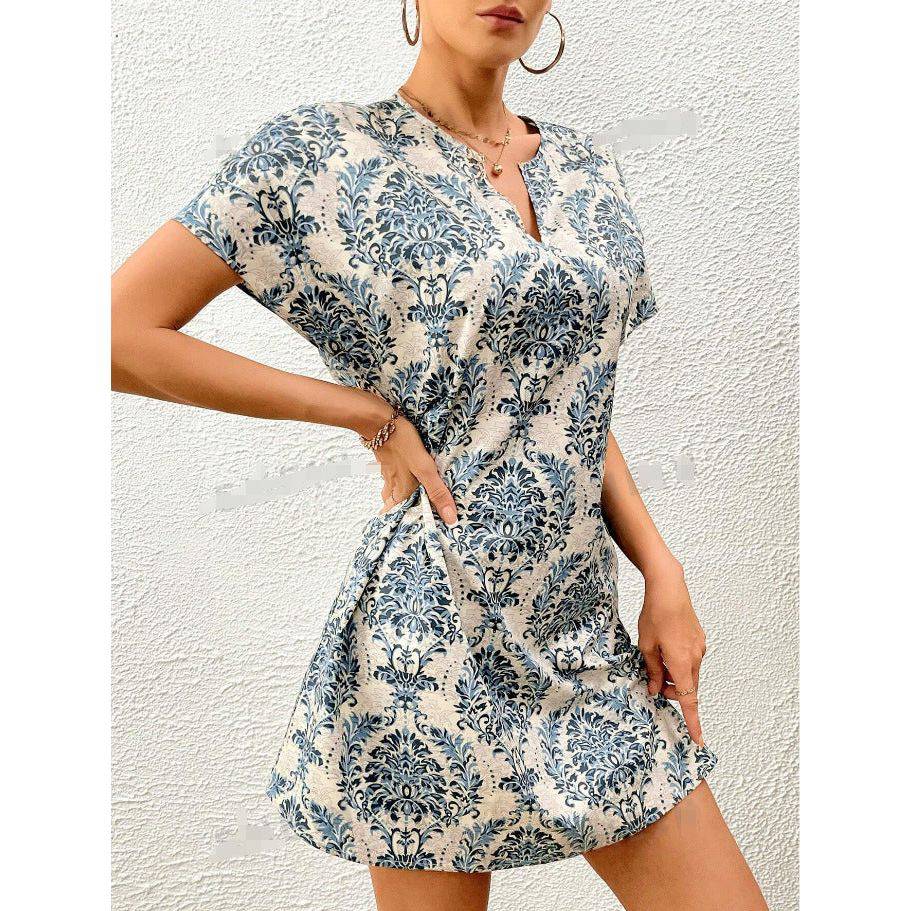 Casual printed V-neck dress - Xmaker