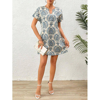 Casual printed V-neck dress - Xmaker