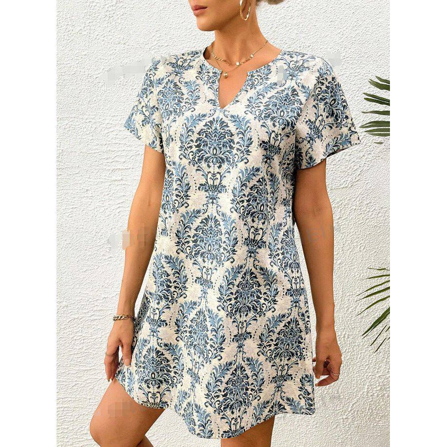 Casual printed V-neck dress - Xmaker