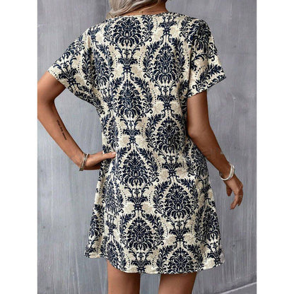 Casual printed V-neck dress - Xmaker