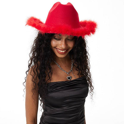 Women's Retro Black Woolen Big Brim Top Hat Fur Felt Hat - Xmaker