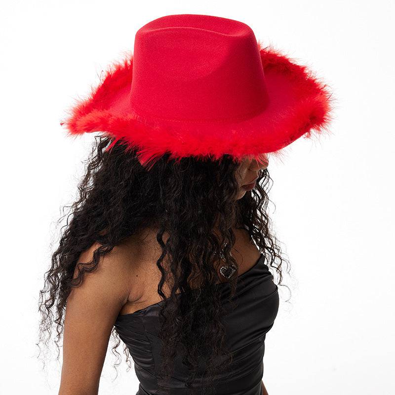 Women's Retro Black Woolen Big Brim Top Hat Fur Felt Hat - Xmaker