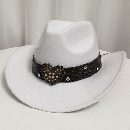 Women's Western Cowboy Hat Love Decorative Chain Top Hat - Xmaker