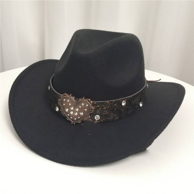 Women's Western Cowboy Hat Love Decorative Chain Top Hat - Xmaker