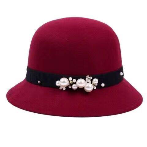 Women's Big Brim Pearl Woolen Felt Hat - Xmaker