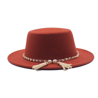 Flat Brim Top Hat Women Flat Top Woolen Hat - Xmaker