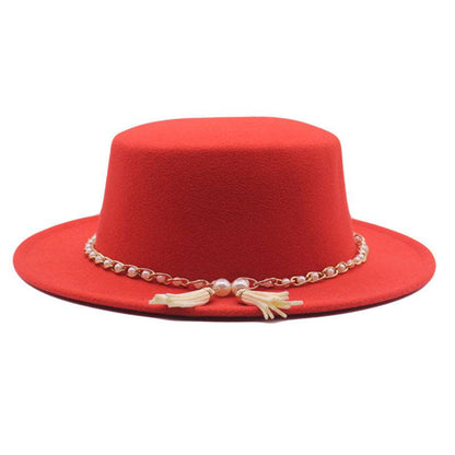 Flat Brim Top Hat Women Flat Top Woolen Hat - Xmaker