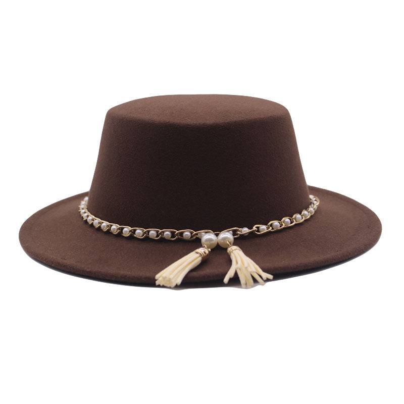 Flat Brim Top Hat Women Flat Top Woolen Hat - Xmaker