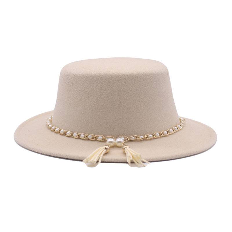 Flat Brim Top Hat Women Flat Top Woolen Hat - Xmaker