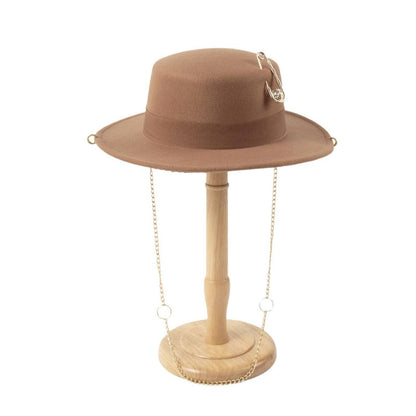 Women's  Felt Cap Pin Chain Decoration Flat Top Hat - Xmaker