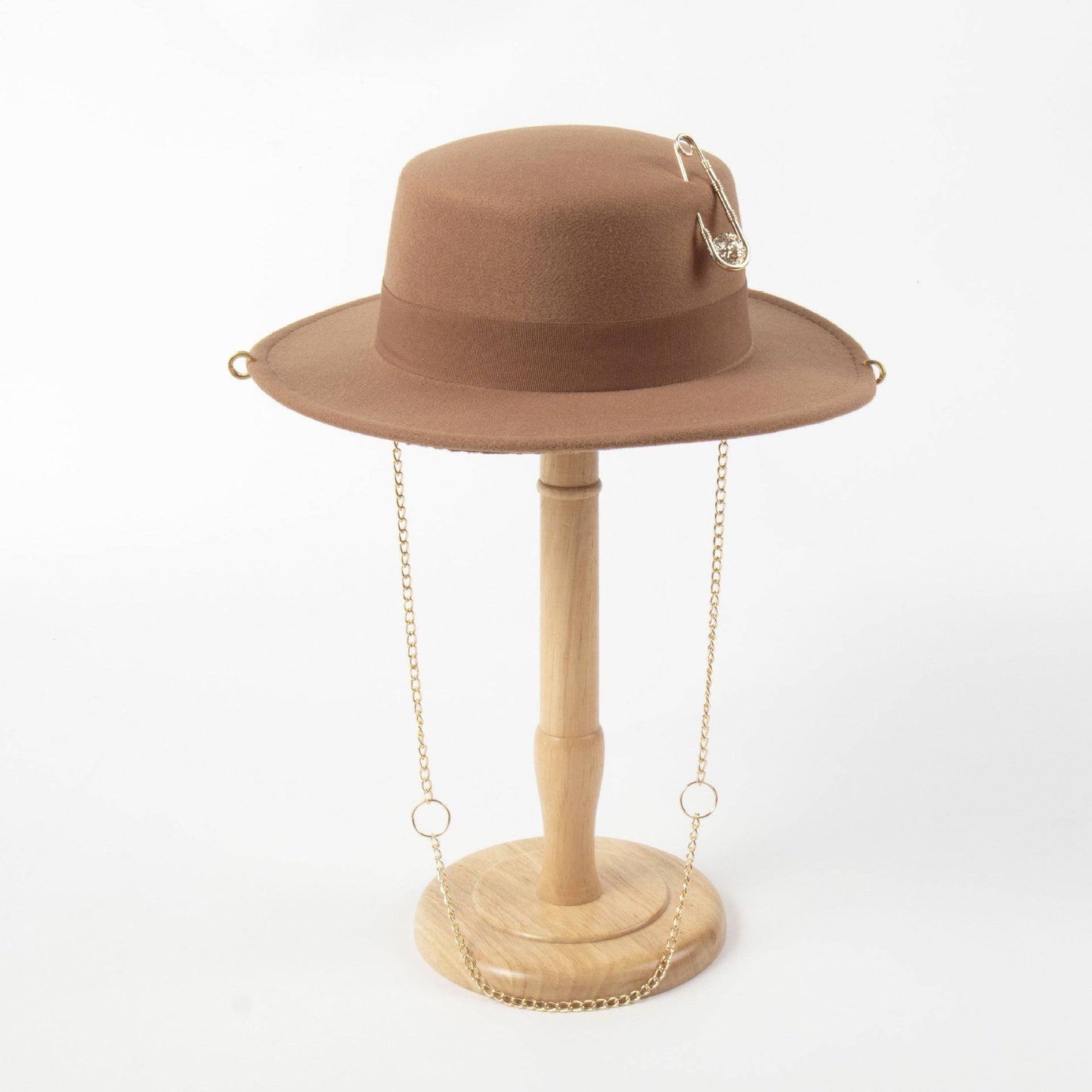 Women's  Felt Cap Pin Chain Decoration Flat Top Hat - Xmaker