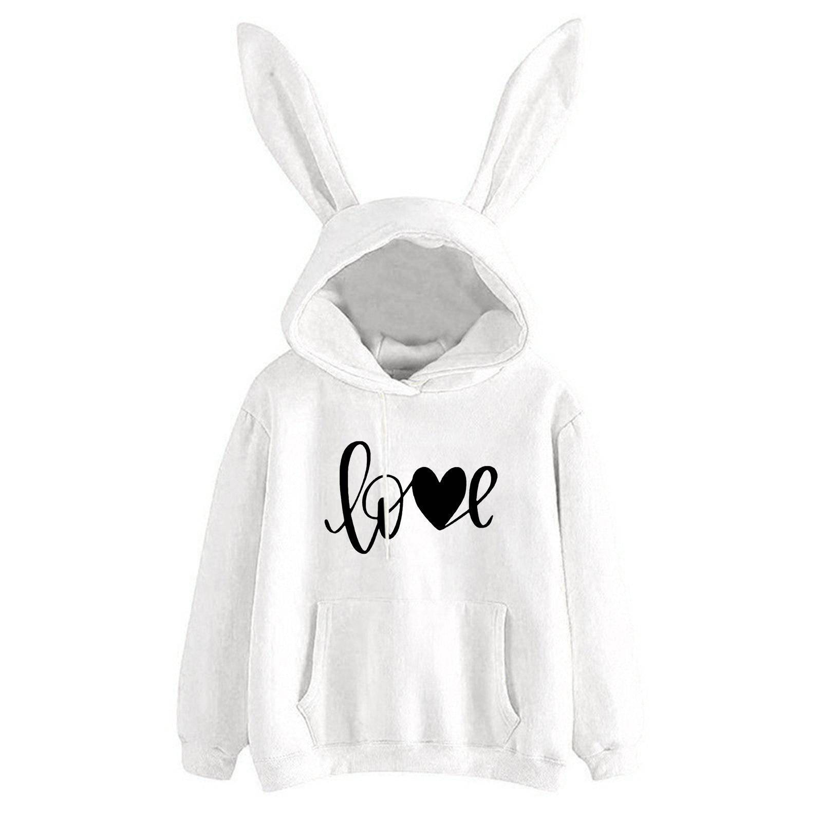 Hooded Rabbit Sweater Love Loose Casual Top - Xmaker