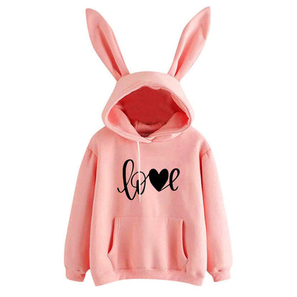 Hooded Rabbit Sweater Love Loose Casual Top - Xmaker