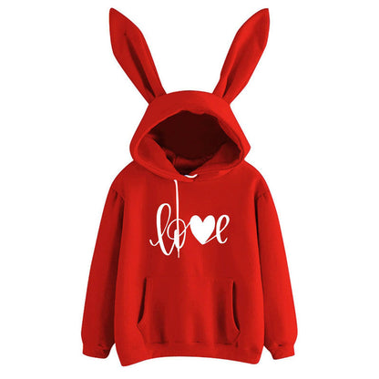 Hooded Rabbit Sweater Love Loose Casual Top - Xmaker