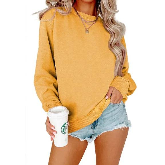 Solid Color Crew Neck Coat Long Sleeve Hoodie - Xmaker