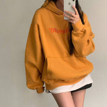 Chic Winter Loose Embroidery Hooded Fleece Lined Sweater - Xmaker