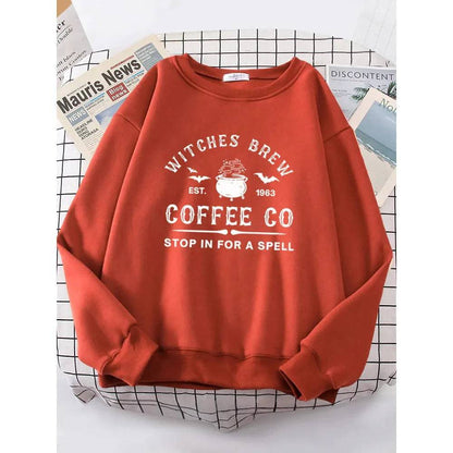 Witches Brew Coffee Letter Printing Simple Solid Color Letter Printing Womens Sweatshirts Long Sleeves Warm Pullover Clothes - Xmaker