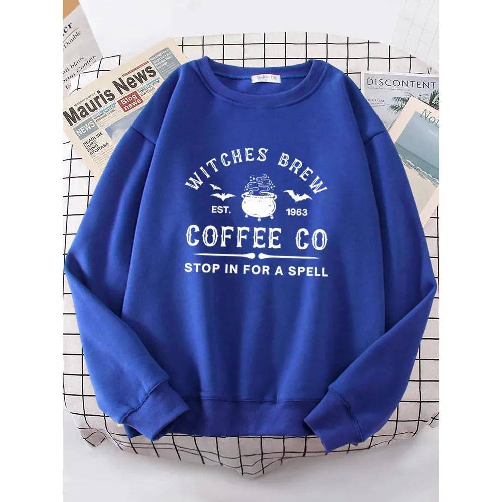 Witches Brew Coffee Letter Printing Simple Solid Color Letter Printing Womens Sweatshirts Long Sleeves Warm Pullover Clothes - Xmaker