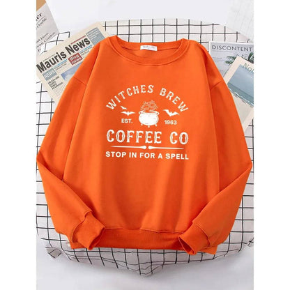 Witches Brew Coffee Letter Printing Simple Solid Color Letter Printing Womens Sweatshirts Long Sleeves Warm Pullover Clothes - Xmaker