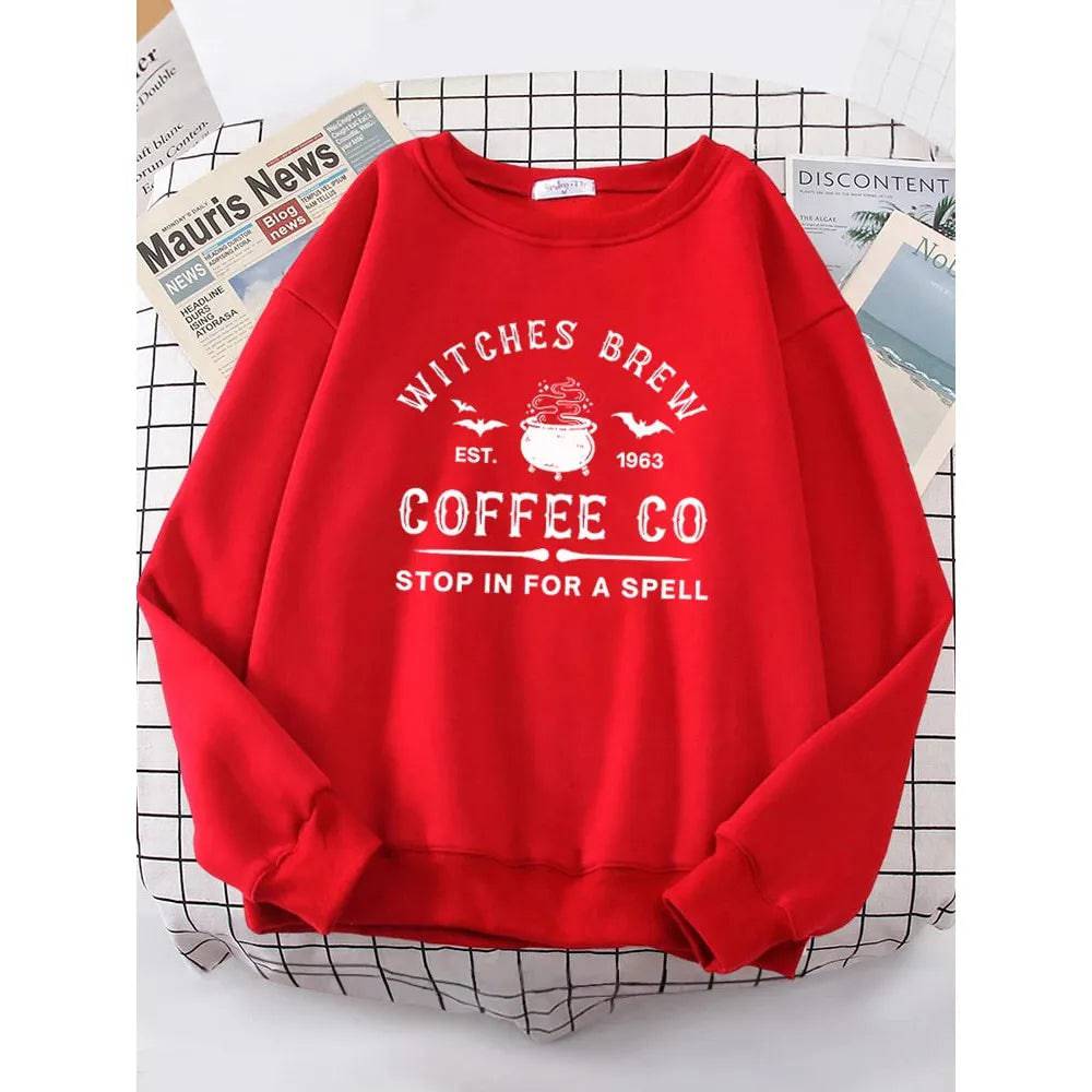 Witches Brew Coffee Letter Printing Simple Solid Color Letter Printing Womens Sweatshirts Long Sleeves Warm Pullover Clothes - Xmaker