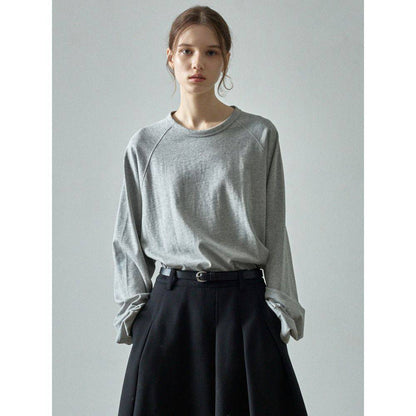 Casual Color Contrast Loose Round Neck Raglan Long Sleeve - Xmaker