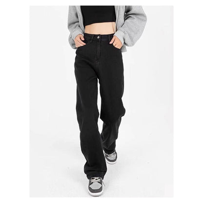 Plus Size Straight Black Jeans High Waist Wide Leg Pants - Xmaker