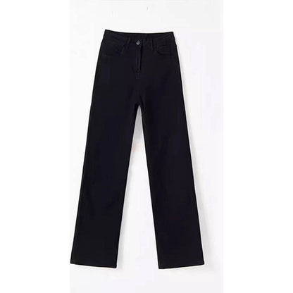 Plus Size Straight Black Jeans High Waist Wide Leg Pants - Xmaker