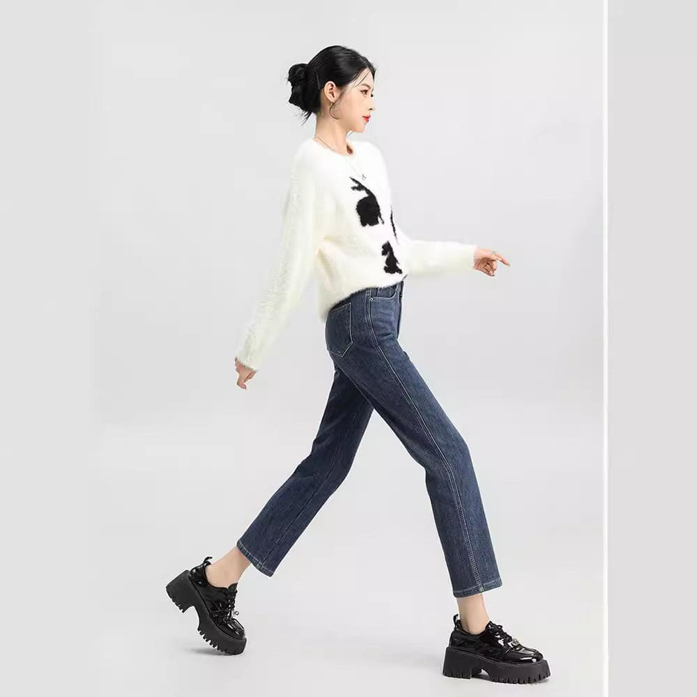 Fleece-lined Thick Cropped Jeans For Women - Xmaker