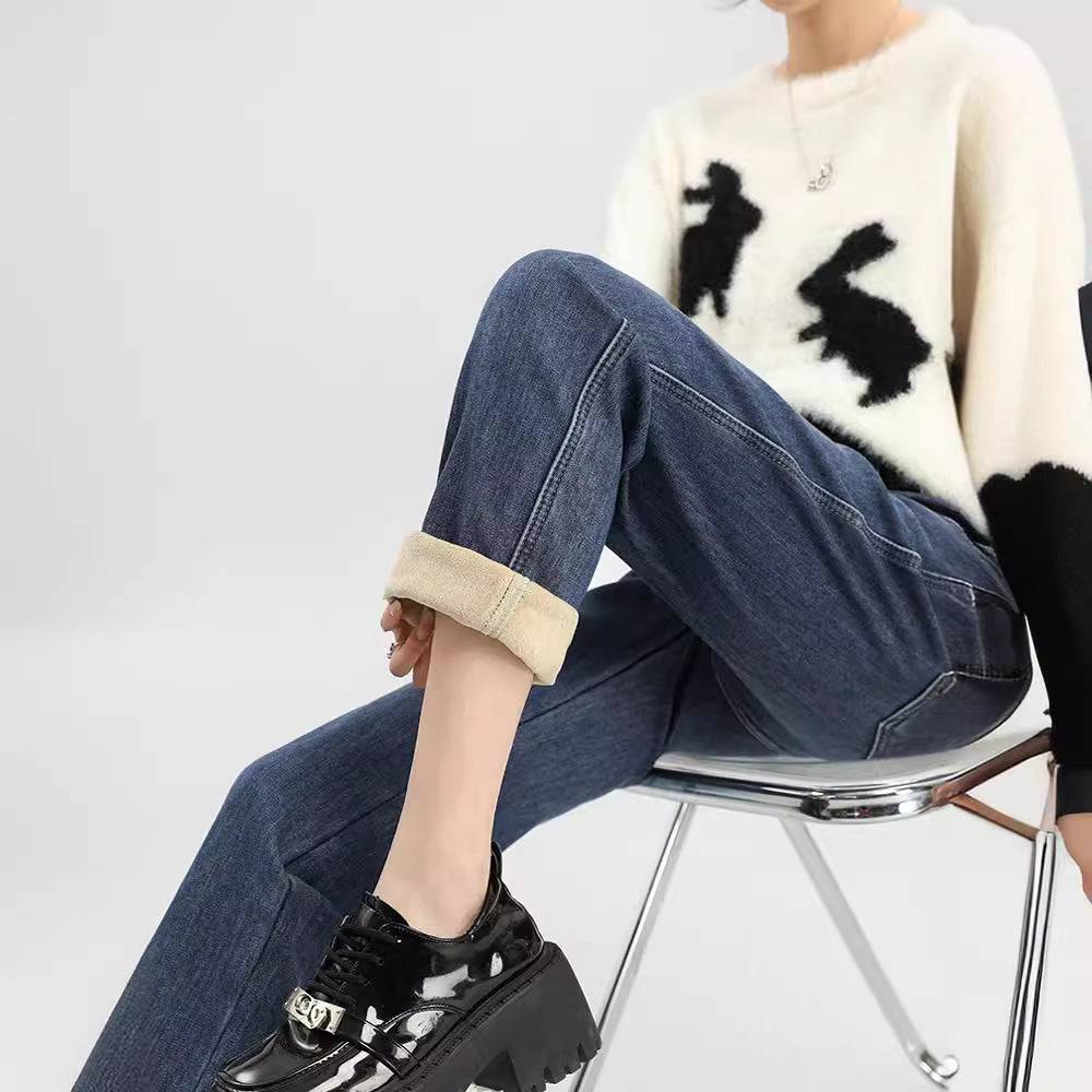 Fleece-lined Thick Cropped Jeans For Women - Xmaker
