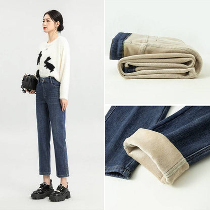 Fleece-lined Thick Cropped Jeans For Women - Xmaker