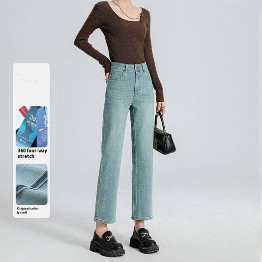 Straight-leg Pants Lyocell Cropped Primary Color High Waist Drainpipe Pants - Xmaker