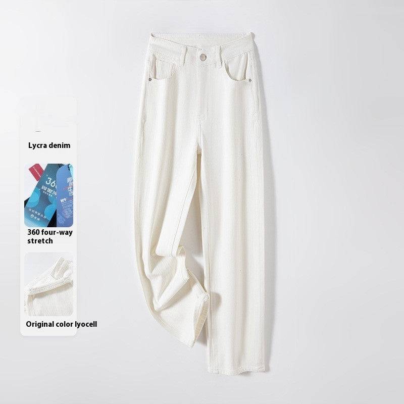 Straight-leg Pants Lyocell Cropped Primary Color High Waist Drainpipe Pants - Xmaker