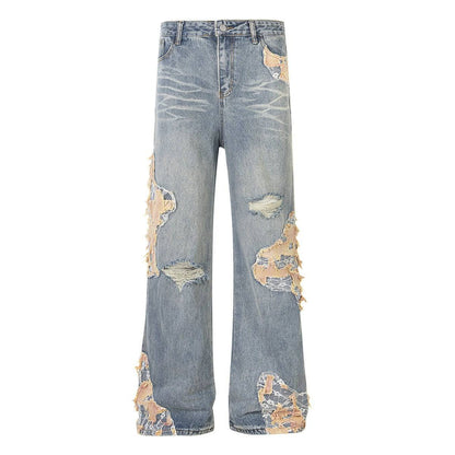 Women's Vintage Lace Stitching Ripped Jeans - Xmaker