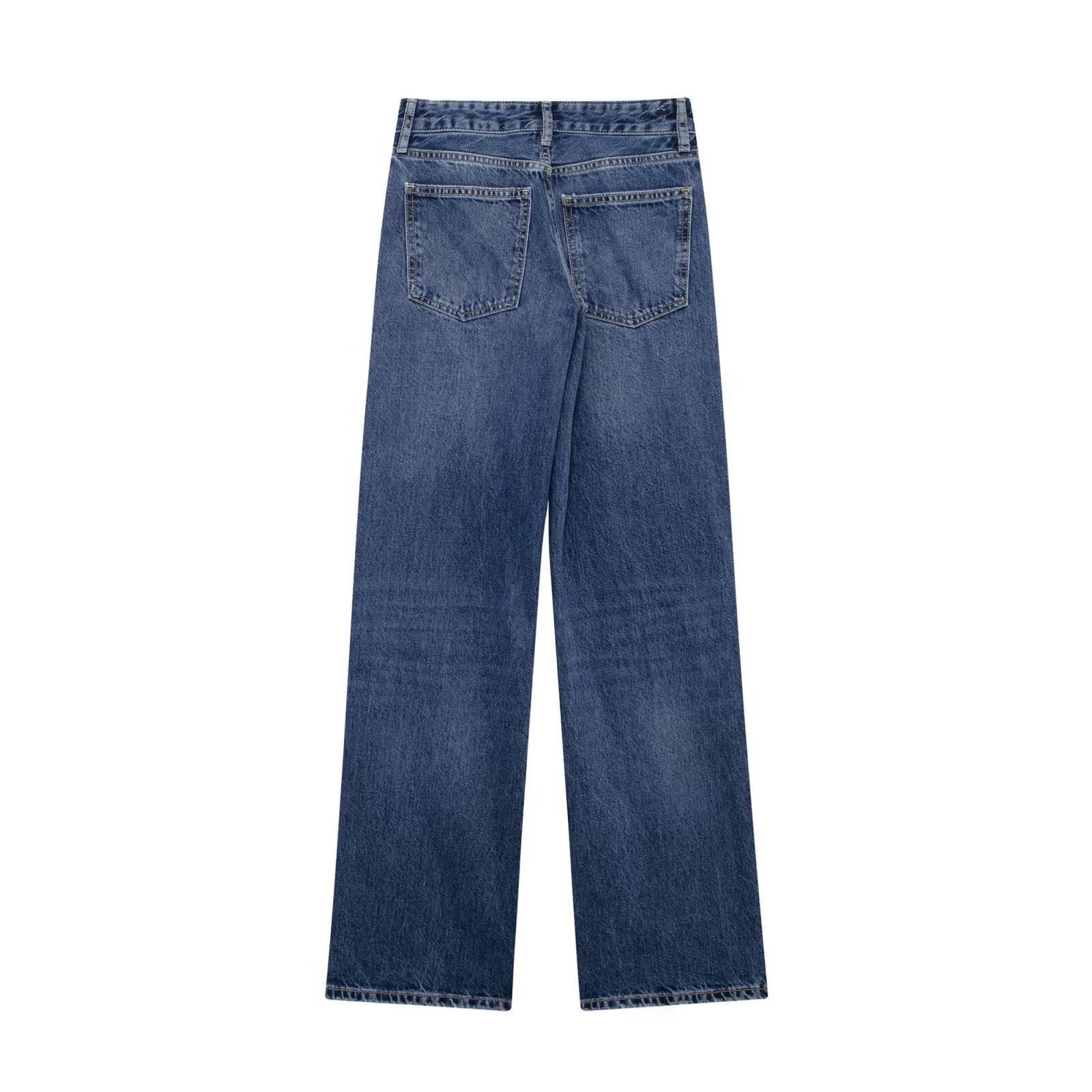 Versatile Mid-waist Straight Wide Leg Denim Jeans - Xmaker