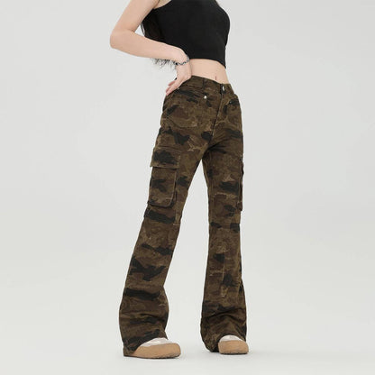 Women's Retro Slim Washed Camouflage Pants - Xmaker