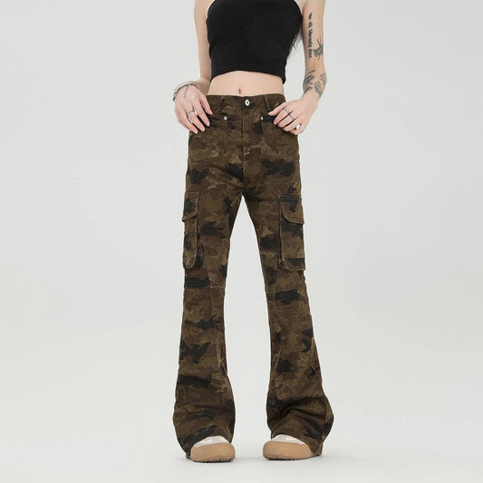 Women's Retro Slim Washed Camouflage Pants - Xmaker