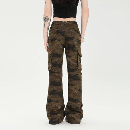 Women's Retro Slim Washed Camouflage Pants - Xmaker