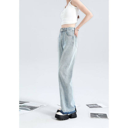 Light Blue Wide Leg Jeans For Women - Xmaker