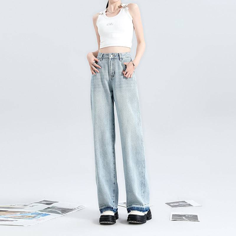 Light Blue Wide Leg Jeans For Women - Xmaker