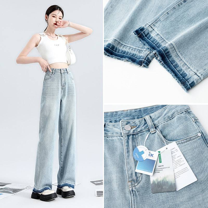 Light Blue Wide Leg Jeans For Women - Xmaker