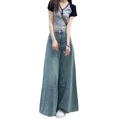 Washed-out Vintage Wide Leg Jeans High Waist Slimming - Xmaker